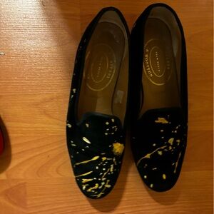 Stubbs & Wootton Palm Beach Black/Gold Paint Splatter Slipper Loafers Size 9